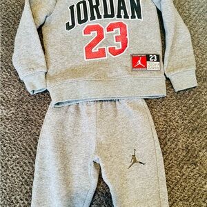 Jordan Kids Gray and Red Sweatpants Set